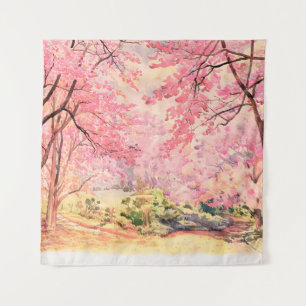 Aquarelllandschaft rosa rote Blume von W Wandteppich