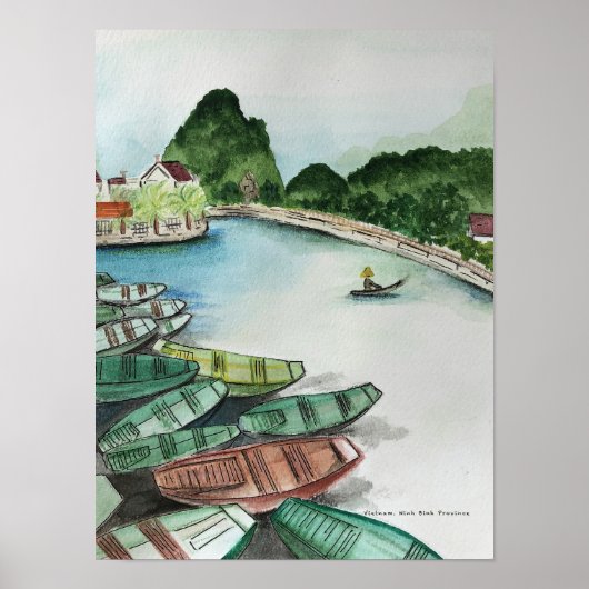 Aquarelllandschaft, Vietnam, Tam Coc Poster (Vorne)
