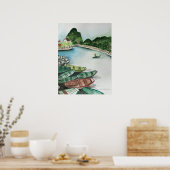 Aquarelllandschaft, Vietnam, Tam Coc Poster Flye (Küche)