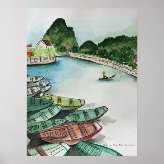 Aquarelllandschaft, Vietnam, Tam Coc Poster Flye (Vorne)