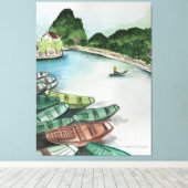 Aquarelllandschaft, Vietnam, Tam Coc Poster Flye Leinwanddruck (Insitu (Holzboden))