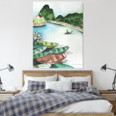 Aquarelllandschaft, Vietnam, Tam Coc Poster Flye Leinwanddruck (Insitu (Schlafzimmer))