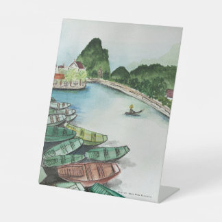 Aquarelllandschaft, Vietnam, Tam Coc Poster Sockelschild