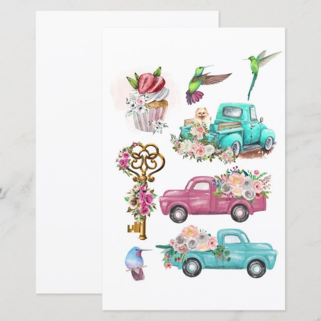 Aquarelllastwagen zum Ausschneiden und Zusammenkle (Vorne/Hinten)