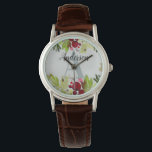 Aquarelllaub-Blumenanfangsmonogramm Armbanduhr<br><div class="desc">Personalisierter Entwurf des Watercolorlaubblumenanfangsmonogramms. Ideal für Geburtstag,  Weihnachten,  Abschluss,  Hochzeit oder irgendeine Feier.</div>