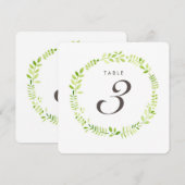 Aquarelllaurel Tischnummer Square Karte (Vorne/Hinten)