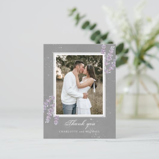 Aquarelllavender Blume Hochzeit dank Foto Postkarte (Stehend Vorderseite)