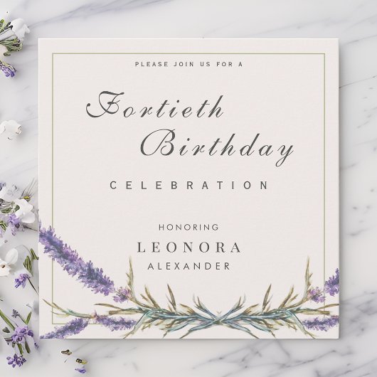 Aquarelllavender Blume JEDER Meilenstein Geburtsta Einladung