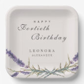 Aquarelllavender Blume JEDER Meilenstein Geburtsta Pappteller (Vorderseite)