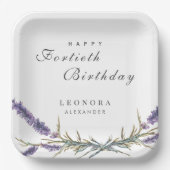 Aquarelllavender Blume JEDER Meilenstein Geburtsta Pappteller (Vorderseite)
