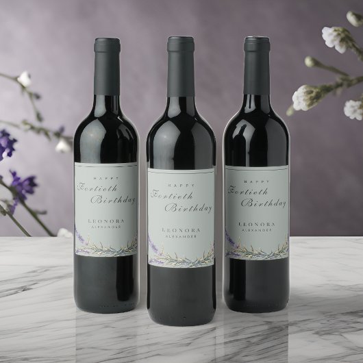 Aquarelllavender Blume JEDER Meilenstein Geburtsta Weinetikett