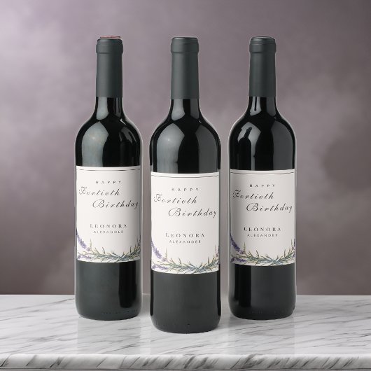 Aquarelllavender Blume JEDER Meilenstein Geburtsta Weinetikett