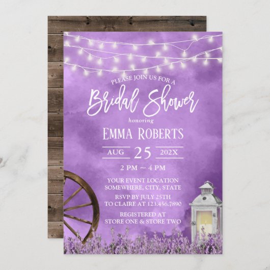 Aquarelllavender Blume & Lantern Bridal Showe Einladung (Vorne/Hinten)
