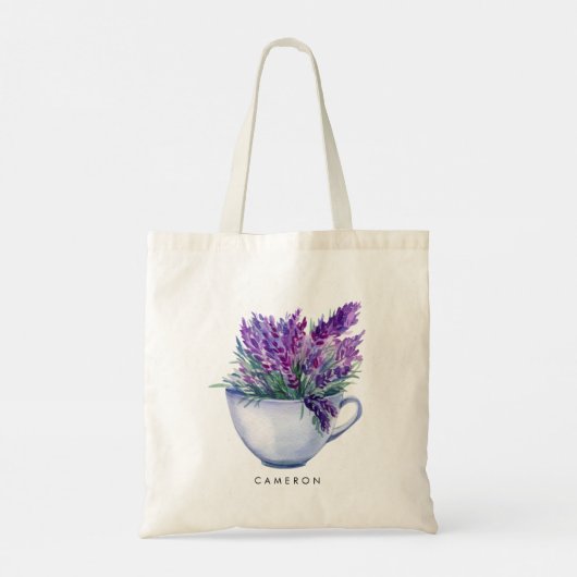 Aquarelllavender-Blume Teacup Personalisiert Tragetasche (Rückseite)
