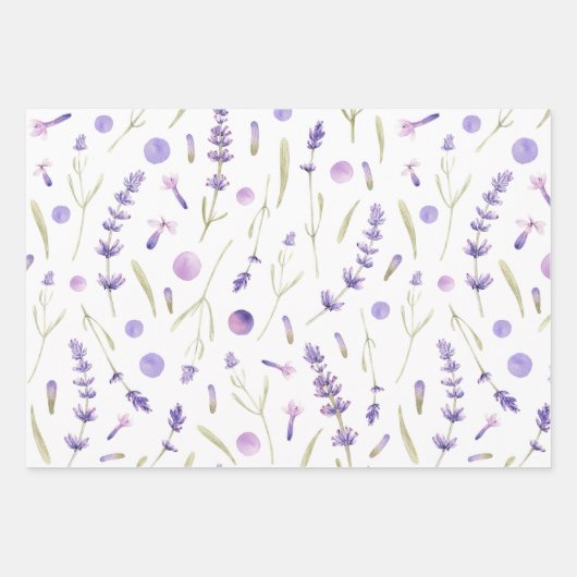 Aquarelllavender-Blume und -Blätter Geschenkpapier Set (Vorderseite)