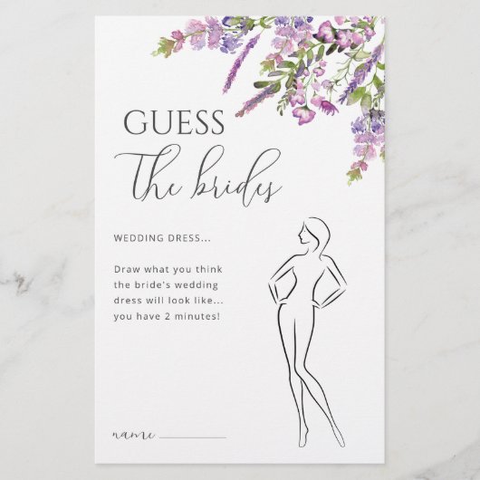 Aquarelllavender Brautparty-Spiel (Vorderseite)