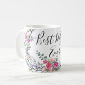 Aquarelllavender eucalyptus Pink Wilde Rose Mama Kaffeetasse (Vorderseite Links)