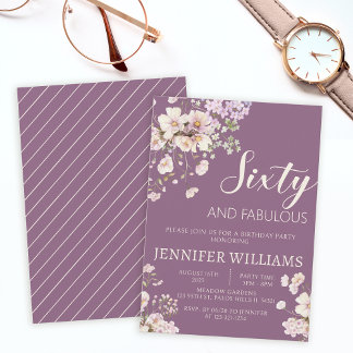 Aquarelllavender floral 60. 60er Geburtstag Einladung