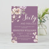 Aquarelllavender floral 60. 60er Geburtstag Einladung (Stehend Vorderseite)