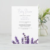 Aquarelllavender Floral Baby Dusche III Einladung (Stehend Vorderseite)