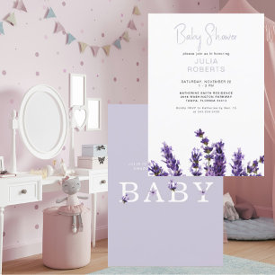 Aquarelllavender Floral Baby Dusche III Einladung