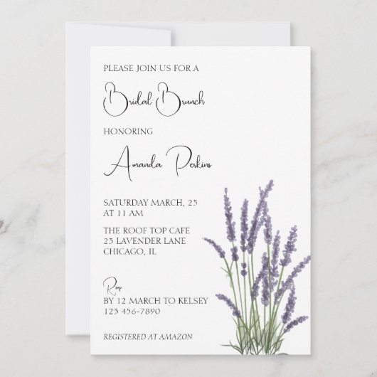 Aquarelllavender Floral Bridal Brunch Einladung (Vorderseite)
