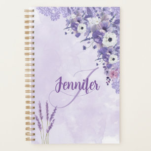 Aquarelllavender Floral Girl Monogram Planer