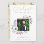 Aquarelllavender Floral Gold Foto Abschluss Ankündigung (Vorne/Hinten)