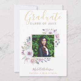Aquarelllavender Floral Gold Foto Abschluss Ankündigung