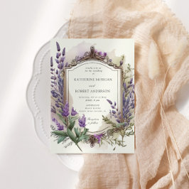 Aquarelllavender Floral Regal Gold Hochzeit Einladung