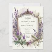 Aquarelllavender Floral Regal Gold Hochzeit Einladung (Vorderseite)
