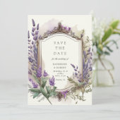 Aquarelllavender Floral Regal Save the Date Einladung (Stehend Vorderseite)