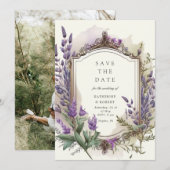 Aquarelllavender Floral Regal Save the Date Einladung (Vorne/Hinten)