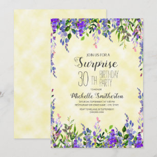 Aquarelllavender Gelbe Überraschung 30. Geburtstag Einladung