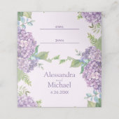 Aquarelllavender Hydrangea Blume Fern Wedding Platzkarte (Außenseite Aufgefaltet)