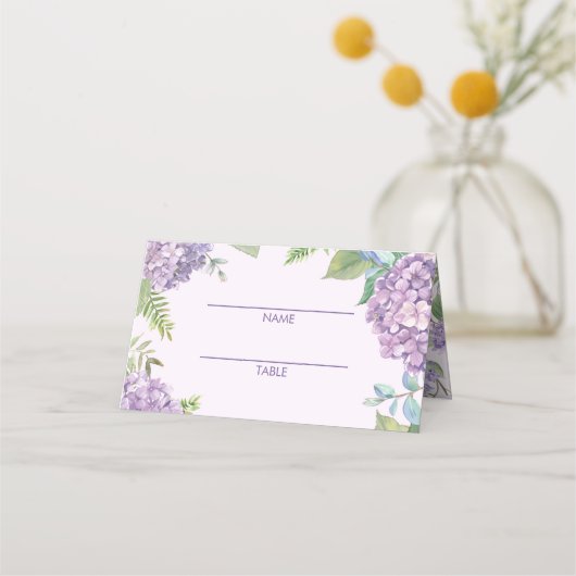 Aquarelllavender Hydrangea Blume Fern Wedding Platzkarte (Rückseite)