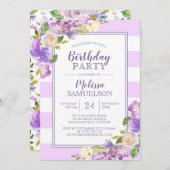 Aquarelllavender Lila Blumenpartei Einladung (Vorne/Hinten)