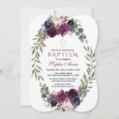 Aquarelllavender Navy Marsala Floral Taufe Einladung (Vorderseite)