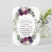 Aquarelllavender Navy Marsala Floral Taufe Einladung (Stehend Vorderseite)