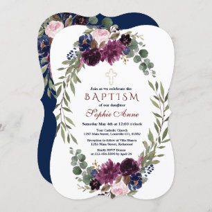 Aquarelllavender Navy Marsala Floral Taufe Einladung