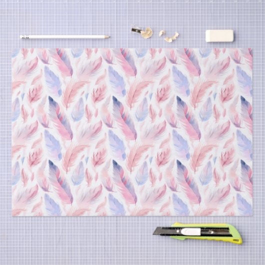 Aquarelllavender Pink Pastel Feathers Spring Seidenpapier (Handwerk)