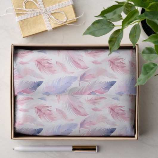 Aquarelllavender Pink Pastel Feathers Spring Seidenpapier (Geschenk)