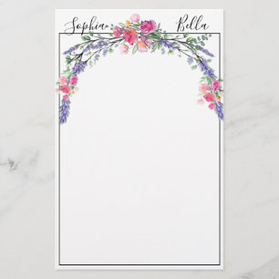 Aquarelllavender Pink Wilde Rose und Eukalyptus Briefpapier