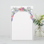 Aquarelllavender Pink Wilde Rose und Eukalyptus Briefpapier (Stehend Vorderseite)