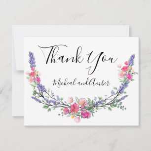 Aquarelllavender Pink Wilde Rose und Eukalyptus Dankeskarte