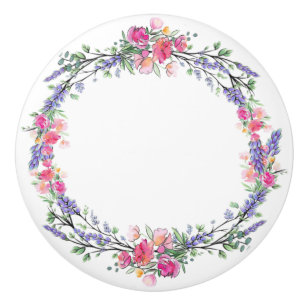 Aquarelllavender Pink Wilde Rose und Eukalyptus Keramikknauf