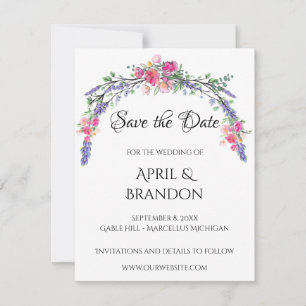 Aquarelllavender Pink Wilde Rose und Eukalyptus Save The Date