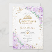 Aquarelllavender Purple Floral Quinceanera Einladung (Vorderseite)