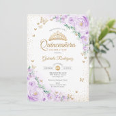 Aquarelllavender Purple Floral Quinceanera Einladung (Stehend Vorderseite)
