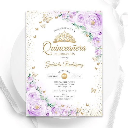 Aquarelllavender Purple Floral Quinceanera Einladung